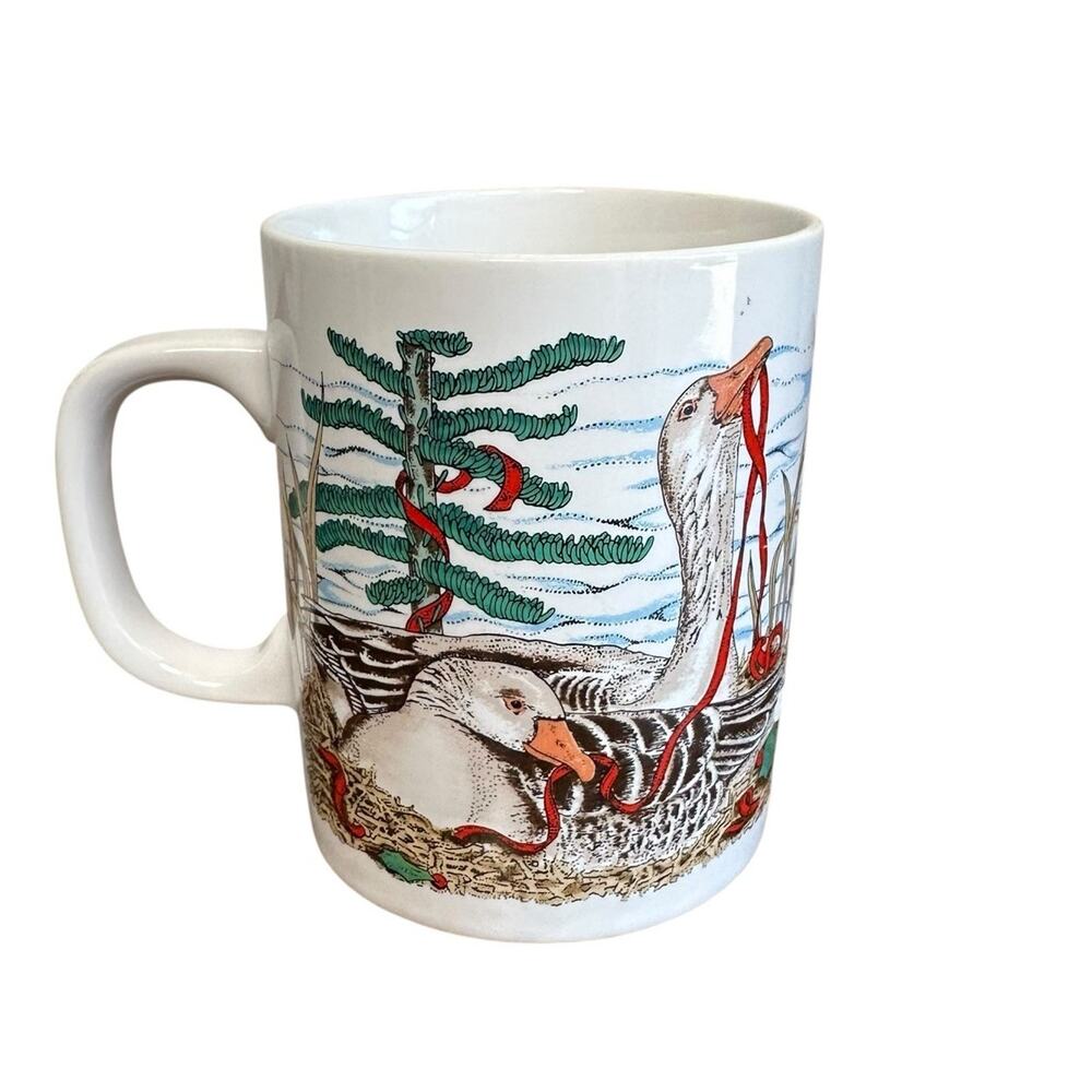 Vintage 1984 Christmas Geese Nesting Cannon Falls Coffee Tea Mug Cup Japan